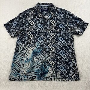Tommy Bahama Shirt Men's Large Blue Heritage Tortola Silk Geometric Print